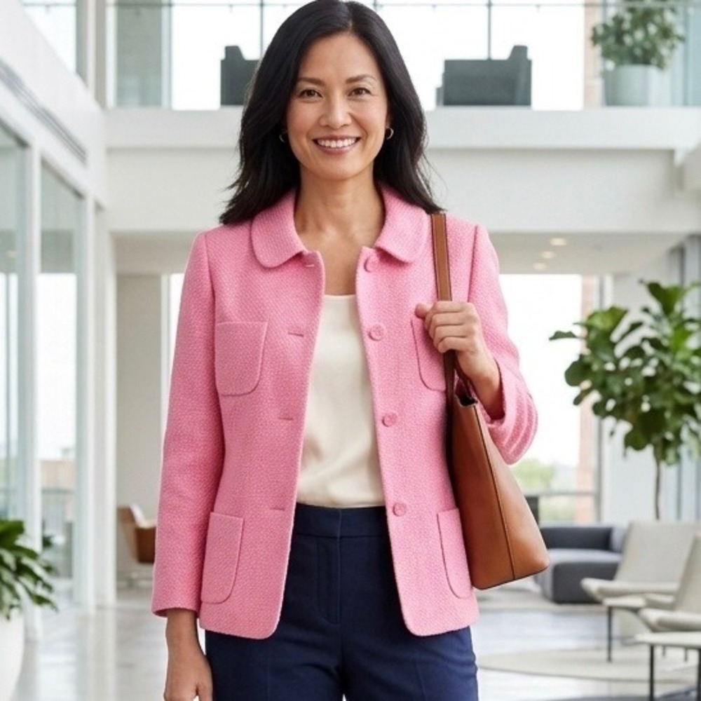 Talbots Collection Pink Linen Blend Blazer Made in Italy Vintage 90s Size 8